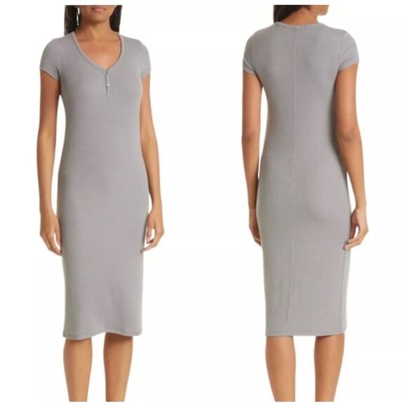 ATM Womens Stretch Short Sleeve Modal Ribbed Midi Dress Size Small
